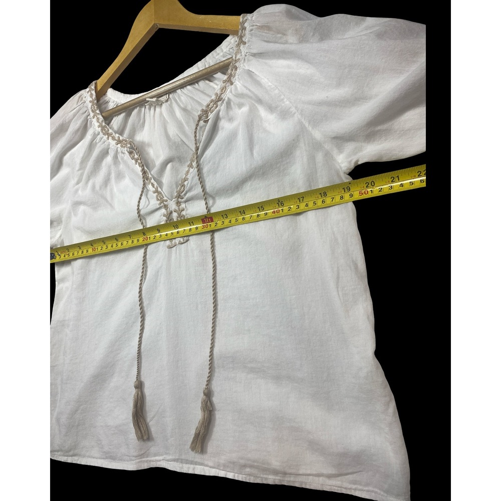 Artelier Nicole Miller White Embroidered Cotton Peasant Blouse Tassel Top S EUC - Picture 10 of 10
